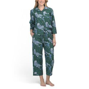 SAATVIK Green Cotton Tiger Print Pajama Top And Pants Set